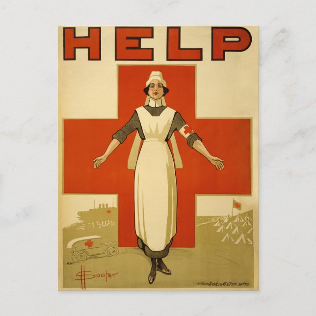 Cartão Postal WI Red Cross Nursen poster original (Frente)