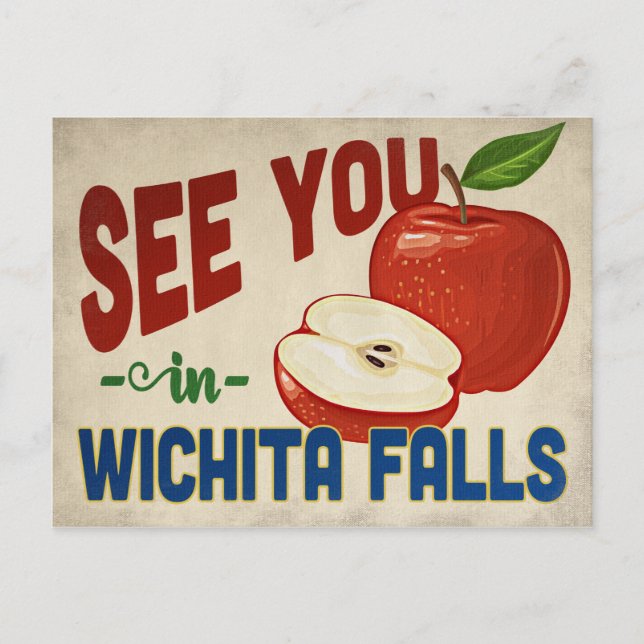 Cartão Postal Wichita Falls Texas Apple - Viagens vintage (Frente)