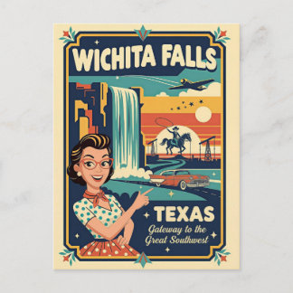 Cartão Postal Wichita Falls TX Retro Viagens anos 1950