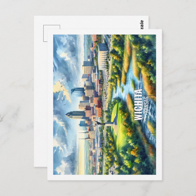 Cartão Postal Wichita Kansas USA Familiar Viagem Place watercolo (Frente/Verso)