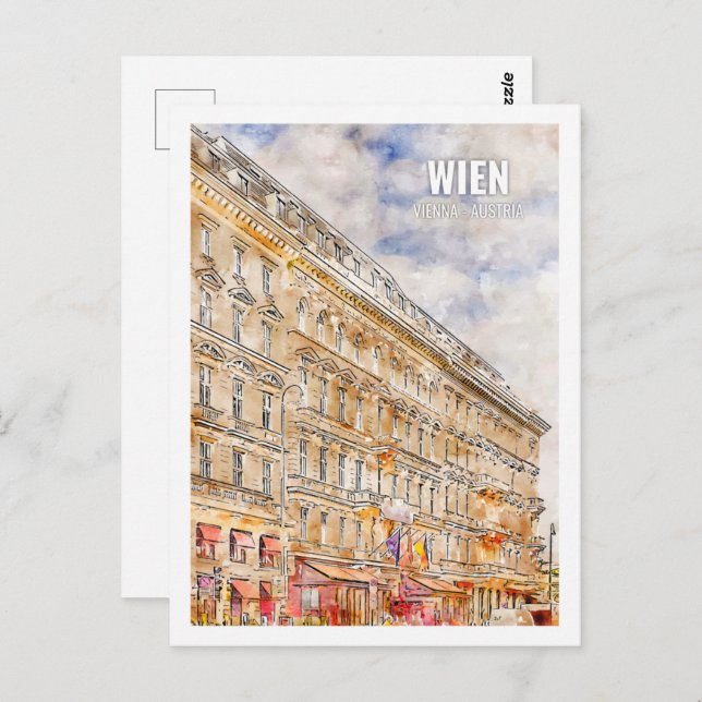 Cartão Postal Wien Viena, Áustria, famosa Viagem Place Watercolo (Frente/Verso)
