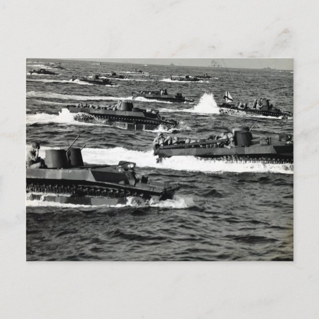 Cartão Postal WII Marines dos EUA invadem Iwo Jima (Frente)