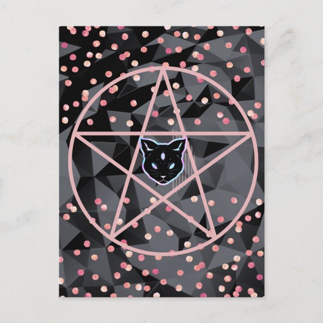 Cartão Postal WiizyWitch Magic Witch Cosmic Cat Pentacle Magick (Frente)