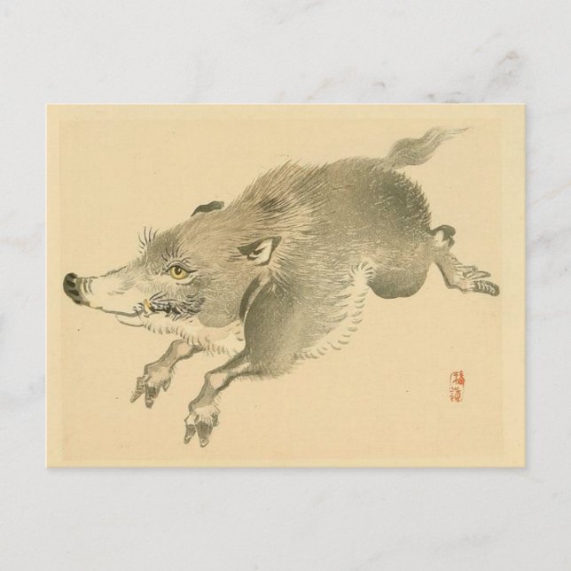 Cartão Postal Wild Boar (Arte japonesa) (por Kono Bairei) (Frente)