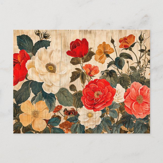 Cartão Postal Wild Rose Mix on Weathered Wood (Frente)