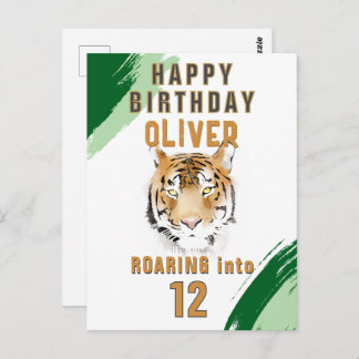 Cartão Postal Wild Tiger Head Watercolor Birthday