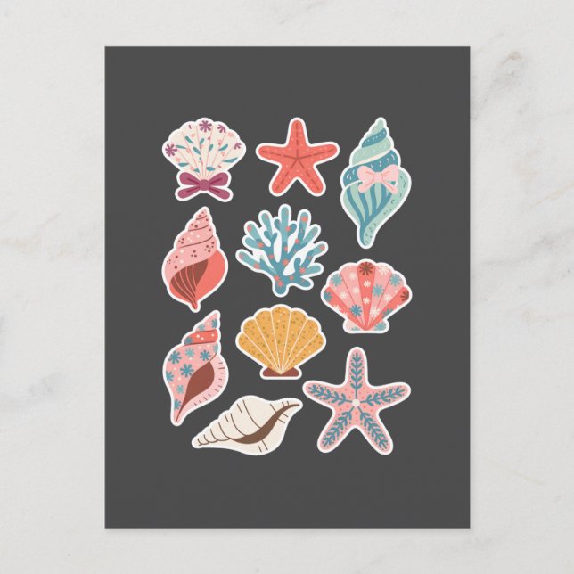 Cartão Postal Wildflower Seashell Clam Summer Vibes Floral Beach (Frente)