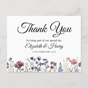 Cartão Postal Wildflower Wedding Obrigado Cartão-postal