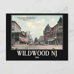 Cartão Postal Wildwood NJ, Street View, 1914, Vintage