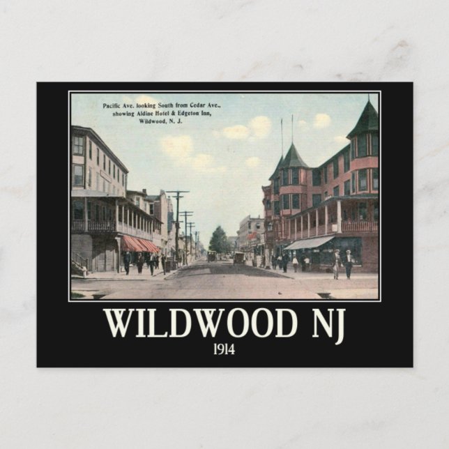 Cartão Postal Wildwood NJ, Street View, 1914, Vintage (Frente)