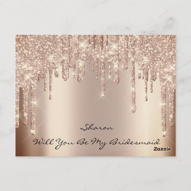 Cartão Postal Will Bridesmaid Blush Glitter Drives Spark Name (Verso)