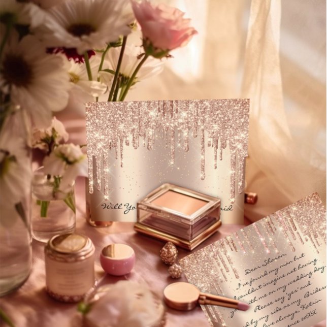 Cartão Postal Will Bridesmaid Rosa Glitter Drives Dourados Confe (Luxury Bridal Shower FlorenceK Design )