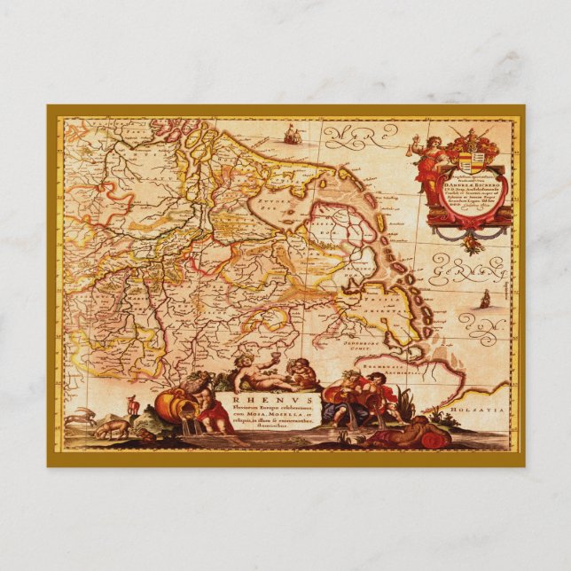 Cartão Postal Willem Janszoon Blaeu Antiga Coleção de Mapa Alemã (Frente)