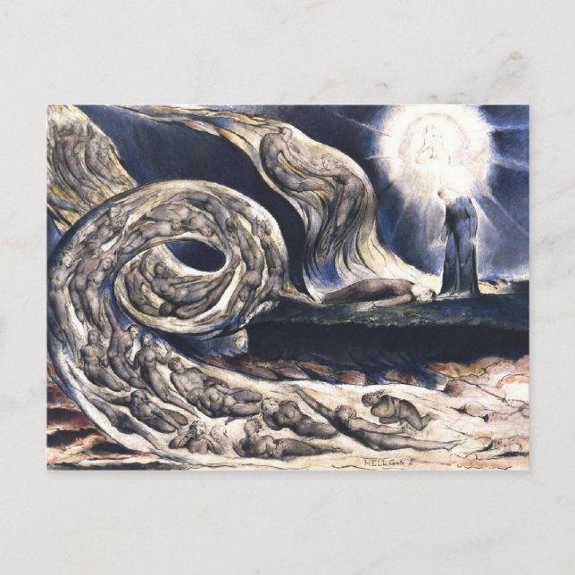 Cartão Postal William Blake Lovers' Whirlwind ilustra inferno (Frente)