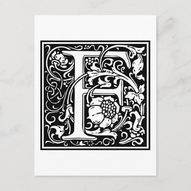 Cartão Postal William Morris Alphabet "F" (Frente)