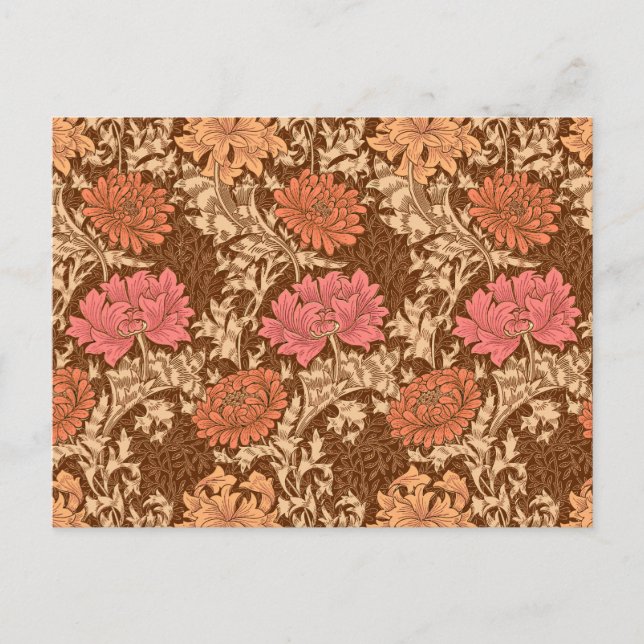 Cartão Postal William Morris Chrysanthemums, Brown and Rust (Frente)