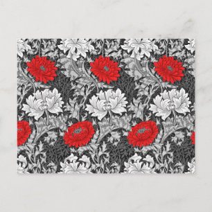 Cartão Postal William Morris Chrysanthemums, Cinzas e Vermelho