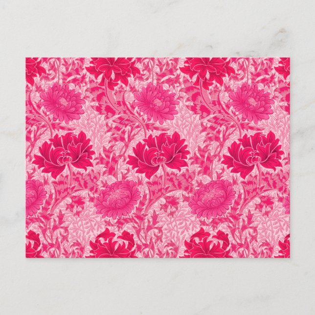 Cartão Postal William Morris Chrysanthemums, Fuchsia Pink (Frente)