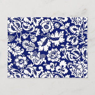 Cartão Postal William Morris Floral Damask, Cobalt Blue & White