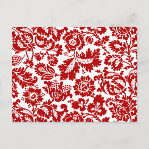 Cartão Postal William Morris Floral Damask, Deep Red and White
