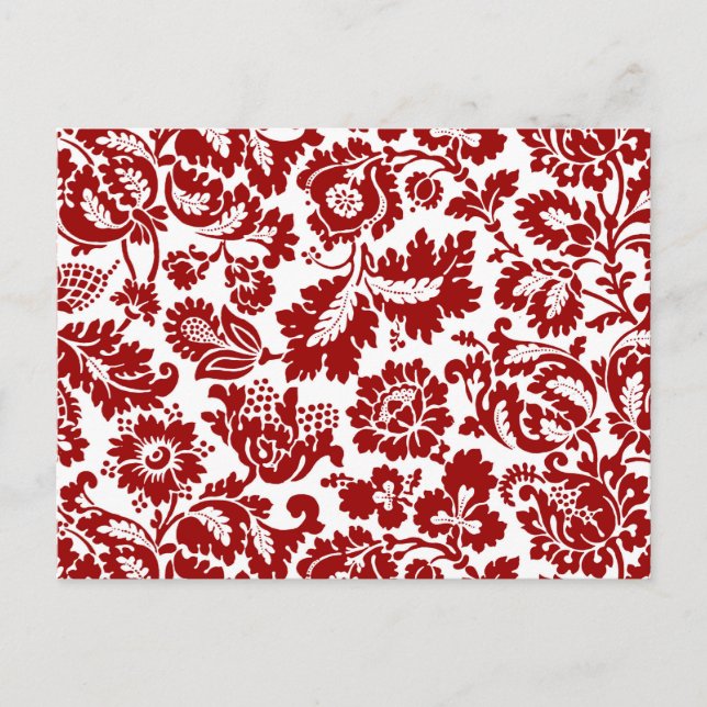 Cartão Postal William Morris Floral Damask, Deep Red and White (Frente)