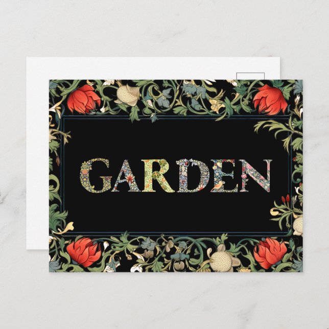Cartão Postal William Morris Floral Garden Motto e Quadro (Frente/Verso)