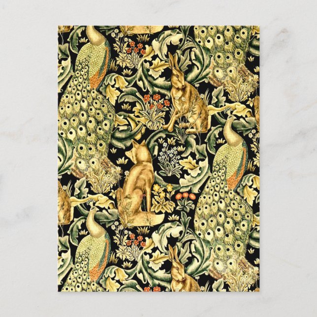 Cartão Postal William Morris Forest Tapeçaria Fox Hare Peacock (Frente)