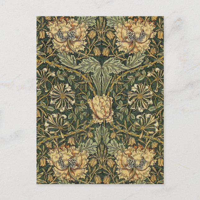 Cartão Postal William Morris Honeysuckle Green Floral (Frente)