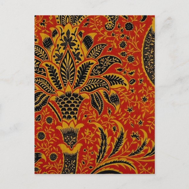 Cartão Postal William Morris Índia Vermelho Floral Vintage Cláss (Frente)