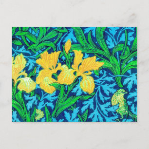 Cartão Postal William Morris Irises, Amarelo e Azul Cobalto