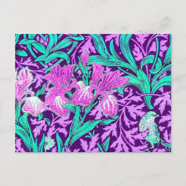 Cartão Postal William Morris Irises, Ametista Roxo (Frente)