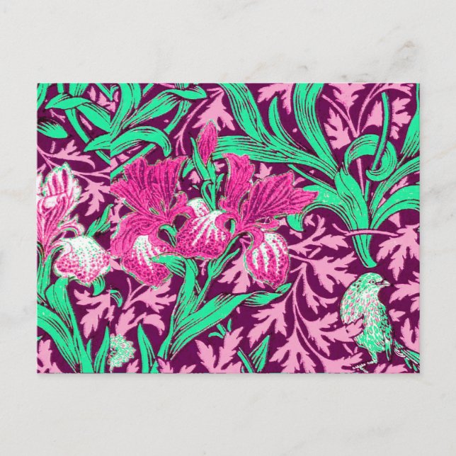 Cartão Postal William Morris Irises, Fuchsia Pink e Wine (Frente)