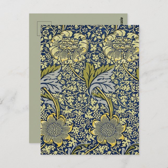 Cartão Postal William Morris Kennet Floral Wallpaper Azul (Frente/Verso)