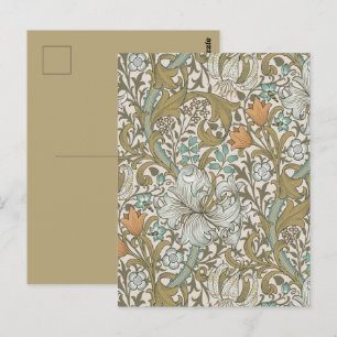 Cartão Postal William Morris Lírio Dourado Azul Clássico Dourado