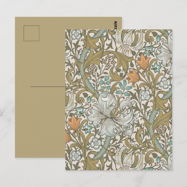 Cartão Postal William Morris Ouro Lily Blue Dourado Classic (Frente/Verso)