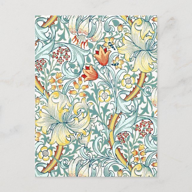 Cartão Postal William Morris Ouro Lily Floral Patterno (Frente)