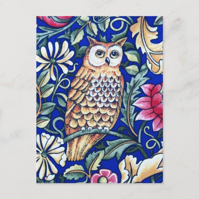 Cartão Postal William Morris Owl Tapeçaria, Beige e Cobalto Blue (Frente)