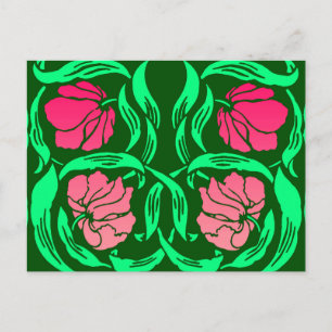 Cartão Postal William Morris Pimpernel, Coral Pink e Green
