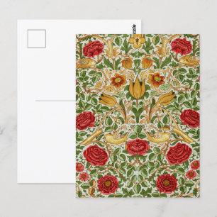 Cartão Postal William Morris Rosa e Birds Chintz Red