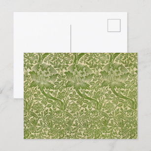 Cartão Postal William Morris Rosa e Thistle Floral Green