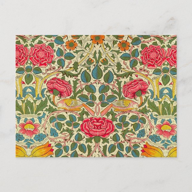Cartão Postal William Morris Rosa Floral Chintz Rosa (Frente)