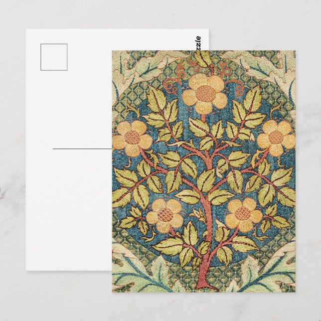 Cartão Postal William Morris Rosa Wreath Cobrir Clássico (Frente/Verso)