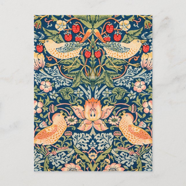 Cartão Postal William Morris Strawberry Thief Design (Frente)