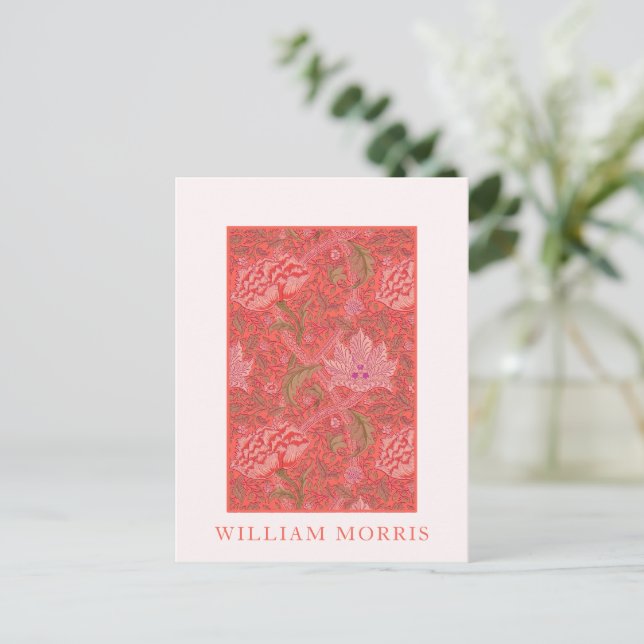 Cartão Postal William Morris, Winrush: Floral Vermelho, Laranja  (Em pé/Frente)