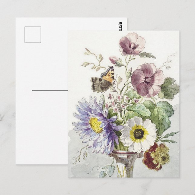 Cartão Postal William vanLee Buquê de Flores com Borboleta (Frente/Verso)