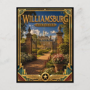 Cartão Postal Williamsburg Virgínia Arte Deco Vintage Era de Our