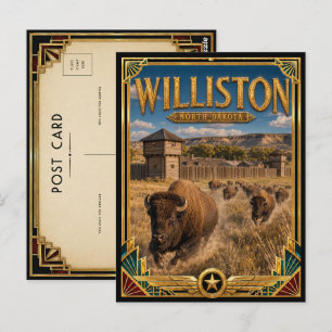 Cartão Postal Williston Dakota do Norte Arte Deco Vintage Idade 