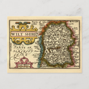 Cartão Postal Wiltshire County Map, Inglaterra