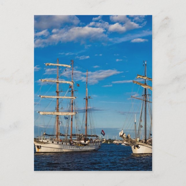 Cartão Postal Windjammer sobre a vela Hanseática em Rostock (Frente)
