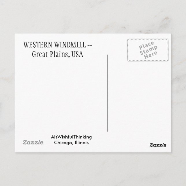 Cartão Postal Windmill ocidental (Verso)